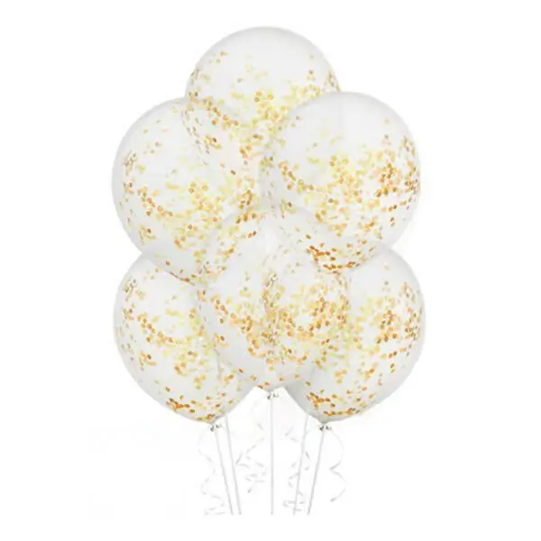 Гелиевый шар, С конфетти (Квадраты), Золото, 12"/30 см