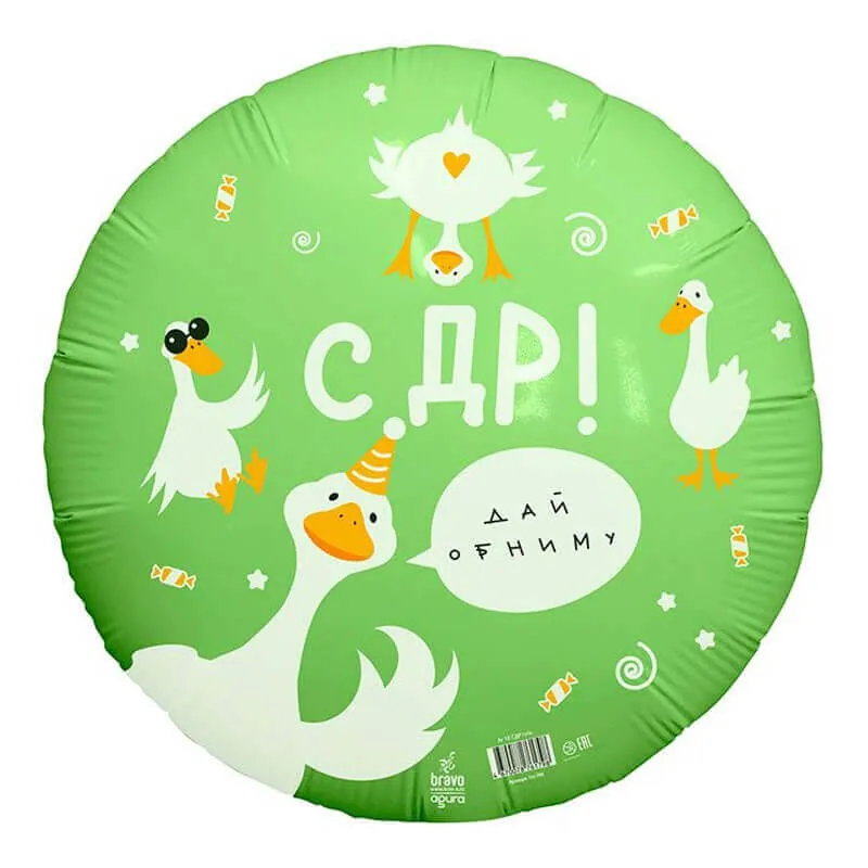 Воздушный шар - Круг, С Днем рождения гусь, 18"/45 см