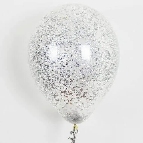Гелиевый шар, С конфетти (Дробленое), Серебро, 12"/30 см