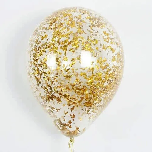 Гелиевый шар, С конфетти (Дробленое), Золото, 12"/30 см
